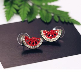AOKWAWALIY Watermelon Earrings, 2 Pairs Watermelon Palestine Earrings Fruit Earrings Rhinestone Watermelon Ear Studs Hawaiian Earrings Tropical Luau Party Accessories