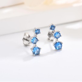 Sterling Silver Stud Earrings for Women Girls, Hypoallergenic Silver Climber Stud Earrings with 3 Stone Blue Cubic Zriconia Jewelry Gifts for Birthday Wedding