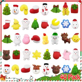 SUNPROUND 40Pcs Christmas Squishies Toys, Christmas Stocking Stuffers for Kids, Kawaii Squishy Christmas, Party Favors for Kids Mochi Squishy Toys Bulk, Xmas Gift for Kids, Boys and Girls