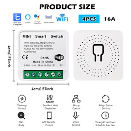 Pack of 4 Smart Home Light Switch, 40 x 40 x 20 mm WiFi Switch, Smart Life, Smart Light Switch, Smart Switch, 16A WiFi Light Switch for Home Lighting and Household Appliances, White