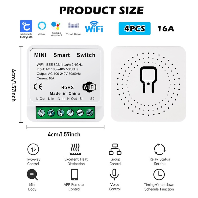 Pack of 4 Smart Home Light Switch, 40 x 40