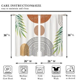 oolygoo Boho Mid Century Small Kitchen Curtains Modern Abstract Window Treatment Leaf Rod Pocket Cafe Short Window Curtains for Bathroom Dining Laundry Room Bohemian Tier Treatment Drapes 26x36 inch
