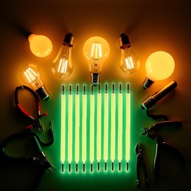 Junfamilee 10Pcs Green Edison Bulb LED Filament Lamp Parts DC3V DC12V LED Chip Incandescent Light Accessories Diode for Repair Bulb Tubt Bulbs，Light Bulbs