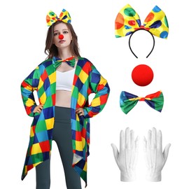 Mprocen Women's Clown Costume, Circus Clown Costume, Red Clown Nose Clown, Bow Tie, Clown Hairband, Fancy Dress for Carnival, Cosplay, Theme Party