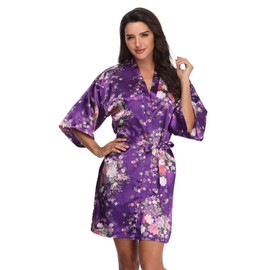 Women's Floral Satin Bridesmaids Robes Short Floral Silky Bride Robes Getting Ready