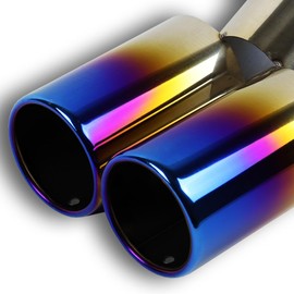 W-POWER, Universal, 2.5 Inch Inlet Exhaust Tip, Stainless Steel Curved Type Double Tube Car Vehicle Exhaust Muffler Steel Tail Pipe Fit Outside Tailpipes Diameter 1.5" to 2.25", Bolt-On (Burnt Blue)