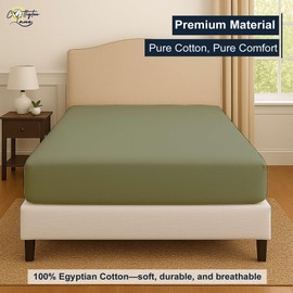 Cottington Lane 1 Piece RV King Size Fitted Sheet Only, Premium Hotel Quality Egyptian Cotton, 15 Inch Deep Pocket Bottom Sheets, Soft, Breathable, Cool & Crisp Bed Sheets, Sage Solid