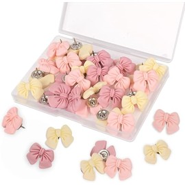 Cute Push Pins, 50Pcs Pink Bow Cute Thumb Tacks with Box, Decorative Push Pin for Bulletin Board Photos Maps Feature Wall and Other Offices Schools Supplies