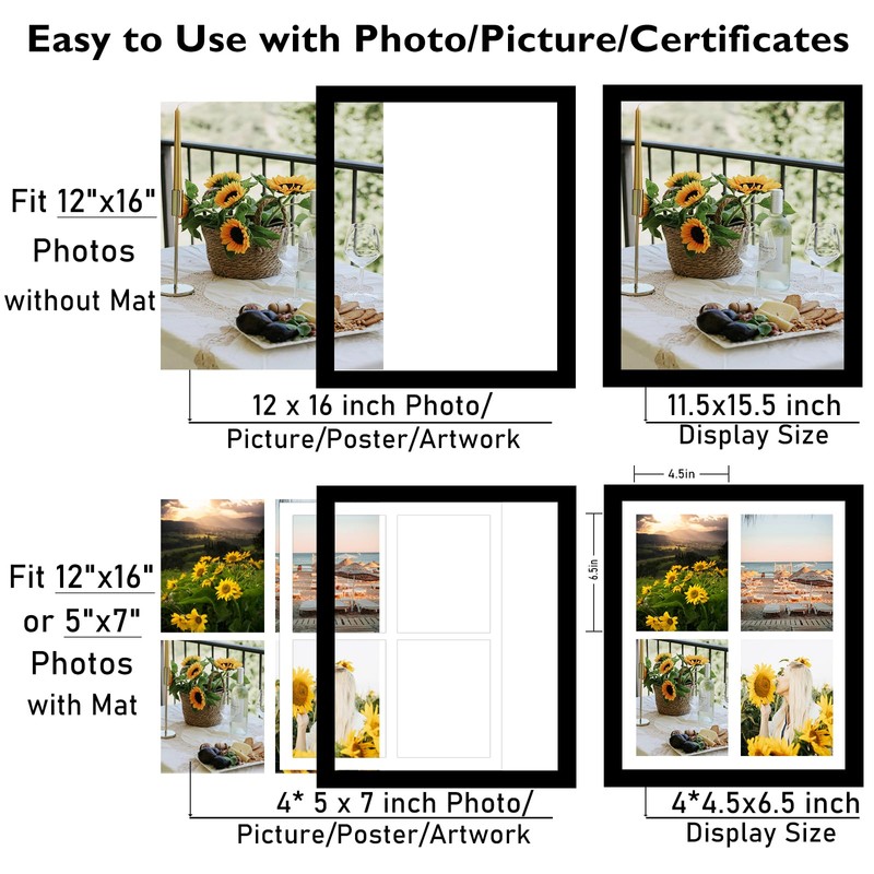 JCJMY 12x16 Picture Frame, 5x7 Collage Picture Frame, Display 4