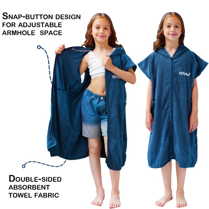 Hiturbo Kids Bath Towel Hoodie: Absorbent Quick Dry Zipper Surf