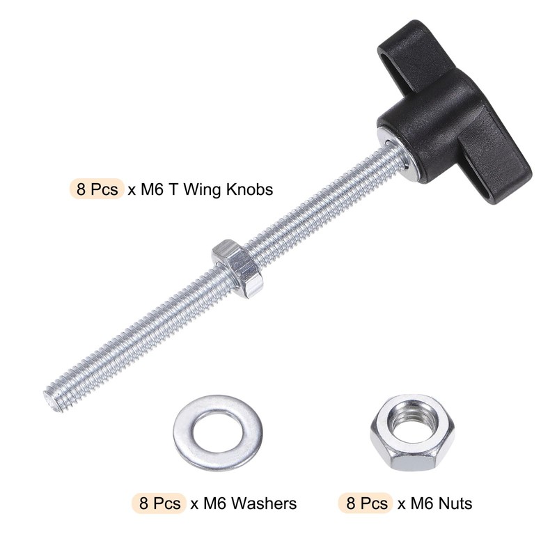 sourcing map 8pcs Tee Wing Knobs M6 x 80mm Metric