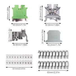 DAJASD DIN Rail Terminal Blocks, 20 Pieces Rail Connection Blocks Kit, Through Terminal UK 2.5, Suitable for Automation Projects, Garage, DIY Projects