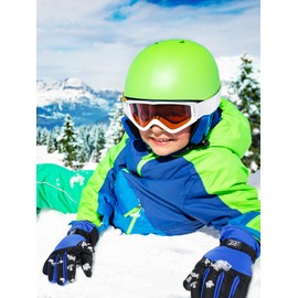 Bencailor 3 Pairs Kids Winter Gloves Waterproof Snow Ski Gloves Warm Outdoor Windproof Adjustable Gloves for Cold Weather (Blue, Gray, Dark Blue,10-15 Years)