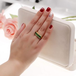 Uloveido Women's Gold Plated Green Cubic Zirconia Wedding Band Oval Cut 7 Stone CZ Zircon Mother Rings J501 (Gold, Green, Size O)