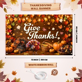 KatchOn, Give Thanks Banner - XtraLarge, 72x44 Inch | Thanksgiving Backdrop for Thanksgiving Party Decorations | Thanksgiving Wall Backdrop | Happy Thanksgiving Banner for Thanksgiving Decorations