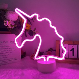 Unicorn Neon Sign With Holder Base, Pink Unicorn Shape USB or 3-AA Battery Powered Neon Light for Kids' Room, Tablelet Night Light Decor for Home, Bedroom, Office, Party, Birthday Christmas Gift