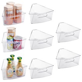Oubonun Lazy Susan Organizers Set of 8, 10.2”x 9.4”x 4” Plastic Transparent Kitchen Cabinet Storage Bins with Handle, 4" Deep Container, 1/8 Wedge - Food Safe, without BPA