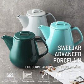 Sweejar Ceramic Teapot, Large Tea Pot with Stainless Steel Infuser, 40 Ounce, Blooming & Loose Leaf Teapot for Tea Lover, Gift, Family,(Turquoise)