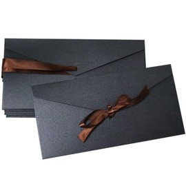 10 Pack Black Kraft Paper Envelopes with Ribbons, Invitation Envelopes for Festival and Party - Black