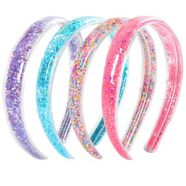 Topbuti 4 Pack Glitter Headbands for Girls, Sparkly Confetti Headband with Teeth for Kids, Cute Rainbow Pink Purple Blue Head Bands, Sequin Little Girl Hair Accessories