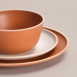 Gufaith Melamine Dinnerware Sets 12pcs, Plates and Bowls for 4, Unbreakable Dinnerware Sets, Ideal Dinnerware for Party, Unbreakable, BAP free, Dishwasher Safe, Red Color (Terracotta Color)