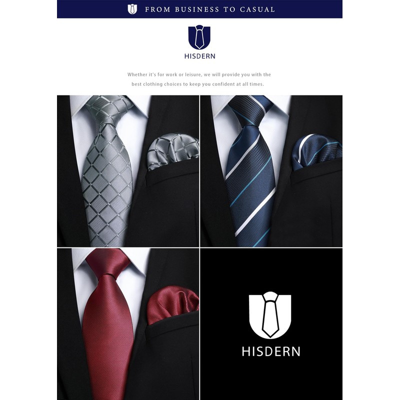 HISDERN T3-02 Brand Necktie, Handkerchief, Set of 3, Width: 3.3