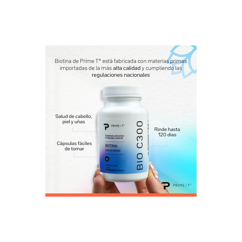 Primetech Nutrition Biotina Colágeno 120 Cápsulas 300 Mcg Suplemento Bio