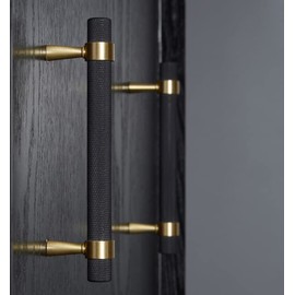 BWRMHME Set of 2 Solid Brass Cabinet Pulls 6.3 Inch (5 Inch Hole Centers) Gold Black Knurled Textured Cabinet Handles Brass Pulls for Dresser Door Drawer Hardware (2, Black Gold)