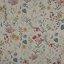 Kt KILOtela - Digital Decorative Fabric Viscose Linen Blackboard Cushion Curtains Handbags 100cm Long x 140cm Wide Botanical Floral Breeze Multicolor - 1 Metre