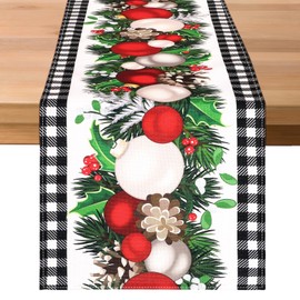WHIPPY White and Black Buffalo Check Plaid Christmas Table Runner Farmhouse Christmas Runner Xmas Holiday Home Kitchen Dining Party Table Decor