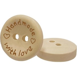 Supertina 100 Pcs Handmade with Love Wooden Button for Craft Project Sewing (Original, 25mm)