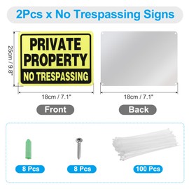 PATIKIL 10x7 Inch No Trespassing Signs, 2 Pack Reflective Aluminum Private Property Signs Metal Warning Signs with Screws & Ties for Indoor Outdoor Warning, Yellow/Black