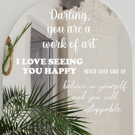 White Motivational Mirror Decals - Set of 4 Inspiring Quotes Wall Decals for Bathroom Mirror Bedroom Kitchen Dorm Apartment Wall Stickers