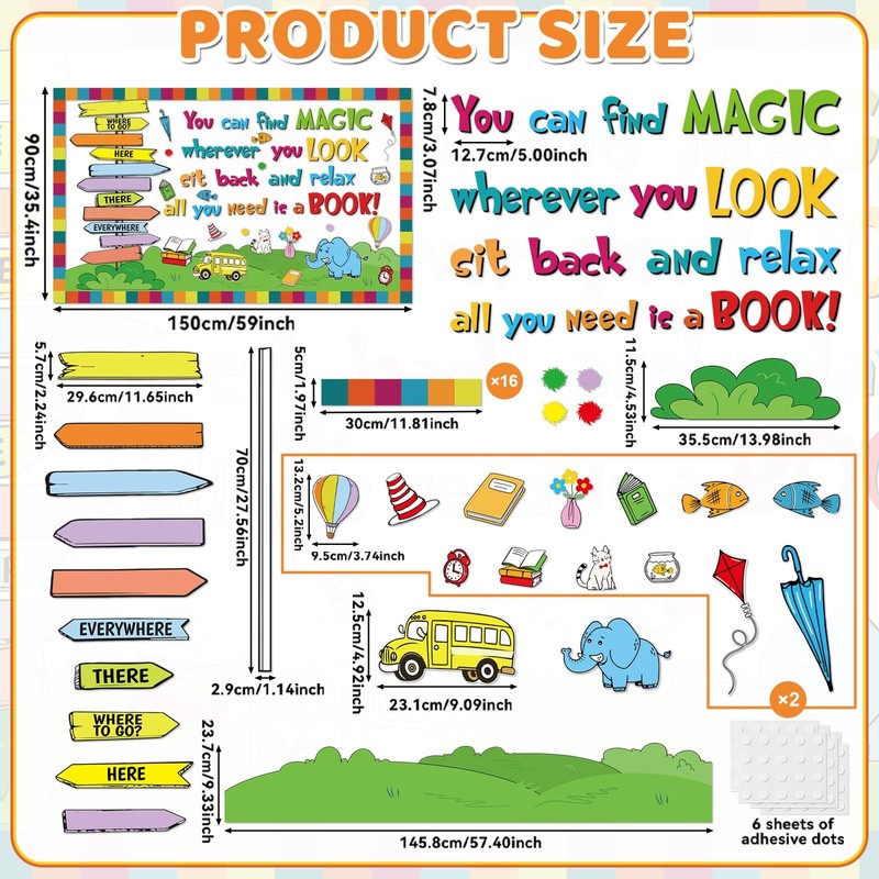 82Pcs Reading Bulletin Board Reading Day Book Themed Classroom Decorations
