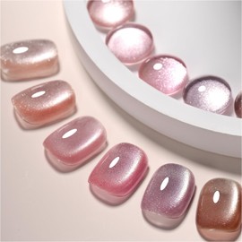 GAOY Pink Ocean Cat Eye Gel Nail Polish Set with Magnet for Holographic Cat Eye, Salon Gel Manicure and Nail Art DIY at Home