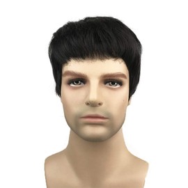 Lydell Short Straight Synthetic Wigs with Bangs for Men Black Darkest Brown