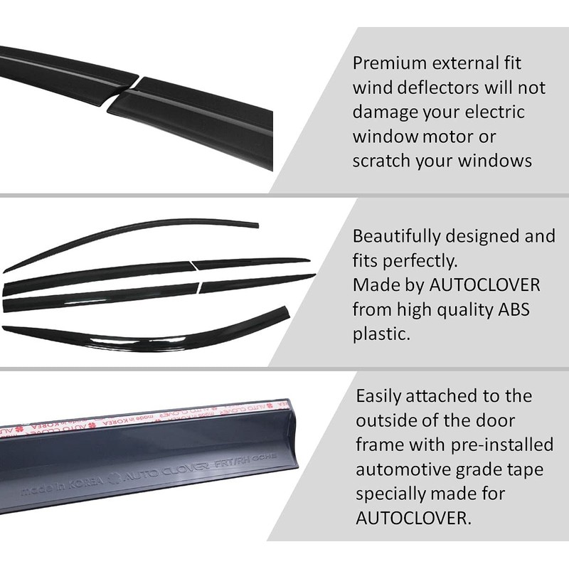 AUTOCLOVER Tape-On Rain Guards Window Visors 6 Pcs Set for