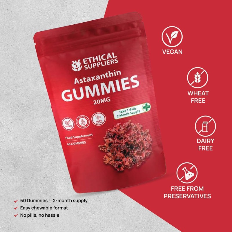 Astaxanthin Gummies - 60 Vegan Astaxanthin 20mg Gummies - 60