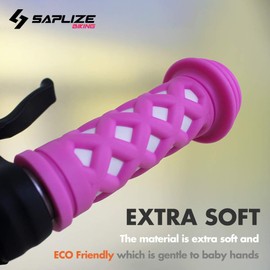 SAPLIZE Kids Bike Handlebar Grips, Shorter Length(4.13"), for Kids Girls Boys Bikes, Balance Bikes, Road Bikes and Scooters, with Tassel Streamers, Pink