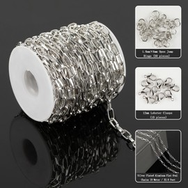YOUBEIYEE 32.8 Feet Aluminum Flat Oval Silver Chains for Jewelry Making Unwelded Paperclip Link Cable Chain Spool Necklace Chains Bulk with Lobster Clasps and Jump Rings