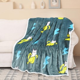 Catalonia Banana Cat Print Sherpa Fleece Throw Blanket, Soft Mink Plush Couch Blanket, Fuzzy Fluffy Comfy Warm Throws, Comfort Caring Gift, 50x60 inches