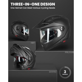 ILM Motorcycle Full Face Modular ATV Helmet Three in One Snowmobile Casco with Pinlock Anti Fog Visor for Men Women DOT Model 909F(Matte Black M)