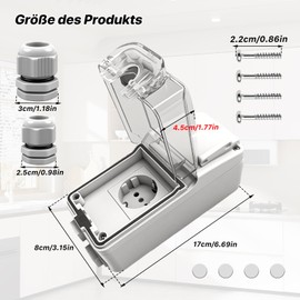 Surface-Mounted Socket with Switch IP66, Waterproof Outdoor Socket Surface-Mounted, Wet Room Socket Surface-Mounted with Lock, 2-Hole Outdoor Socket with Switch, for Outdoor Garage Garden Wet Rooms