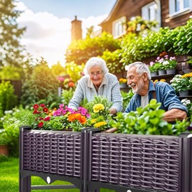 Klippehop Raised Garden Bed with Reinforcement Rods Elevated Planter Boxes for Outdoor Plants with Drainage Holes for Flowers Vegetables Herbs Patio Backyard Deck Balcony, Purple 31.5x15.7x13.8 in