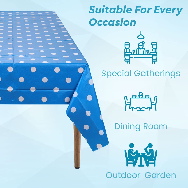 1 Piece Blue Polka Dot Tablecloth, Disposable Plastic Tablecloth, Waterproof,