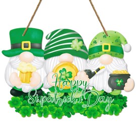 JUESMOS St Patricks Day Door Sign Happy St.Patrick's Day Decorations Sign Gnome Shamrock Wreath Sign for Front Door St Patricks Day Gnomes Hanging Sign for Home Porch Saint Patrick's Day Party Favor