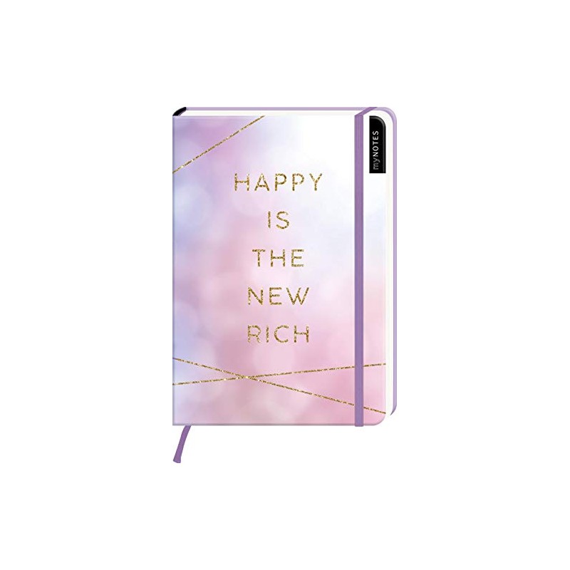 myNOTES Notizbuch A5: Happy is the new rich: Notebook medium,