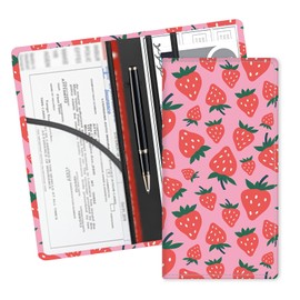 ADUQLZUX Leather Car Registration and Insurance Card Holder, Cute Car Accessories Vehicle Glove Box Car Organizer for Documents, Cards, License Pink Red Cute Strawberry