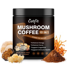Mushroom Coffee Powder, 10 Mushroom Blend Supplements with Lion's Mane, Chaga, Cordyceps, L-Theanine for Energy, Focus, Cognitive and Immunity, 50 Serving
