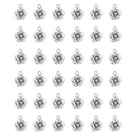 Ruwado 30 Pcs Rose Charms Vintage 1.6 X 1.2 X 0.4 CM Chic Flower Pendants for DIY Jewelry Making Kits Necklace Bracelets Earring Keychain Accessories (Antique Silver)